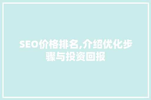 SEO价格排名,介绍优化步骤与投资回报 AI技术学习