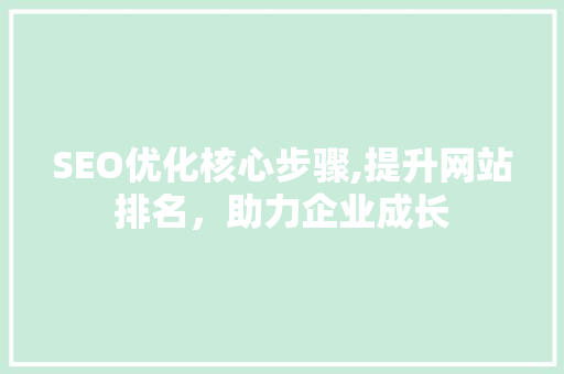 SEO优化核心步骤,提升网站排名，助力企业成长