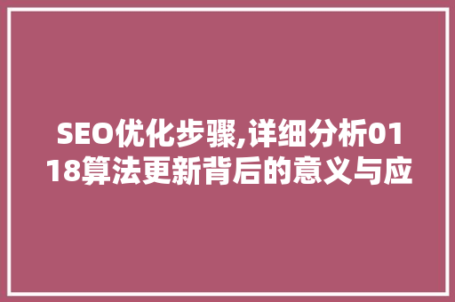SEO优化步骤,详细分析0118算法更新背后的意义与应对步骤 网站开发