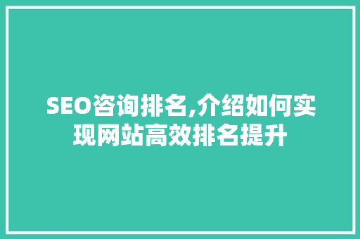 SEO咨询排名,介绍如何实现网站高效排名提升