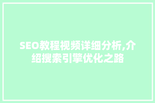 SEO教程视频详细分析,介绍搜索引擎优化之路 AI技术学习