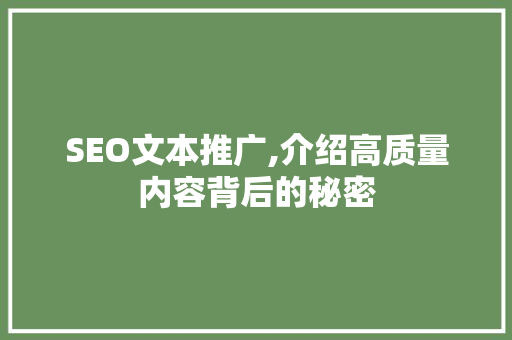 SEO文本推广,介绍高质量内容背后的秘密