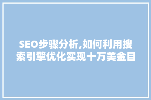 SEO步骤分析,如何利用搜索引擎优化实现十万美金目标 网站优化