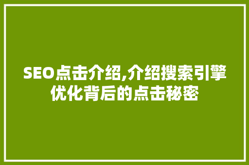 SEO点击介绍,介绍搜索引擎优化背后的点击秘密