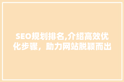 SEO规划排名,介绍高效优化步骤，助力网站脱颖而出