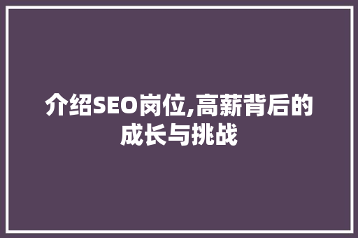 介绍SEO岗位,高薪背后的成长与挑战