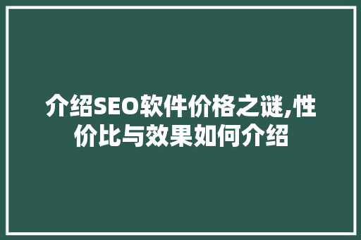 介绍SEO软件价格之谜,性价比与效果如何介绍