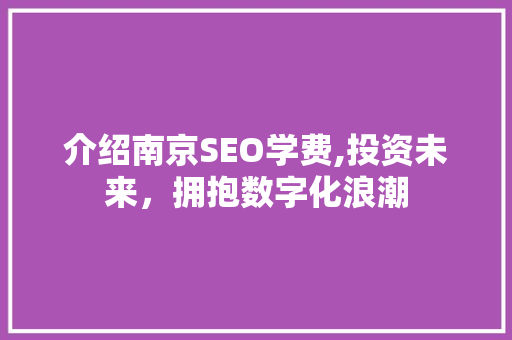 介绍南京SEO学费,投资未来，拥抱数字化浪潮 百度算法