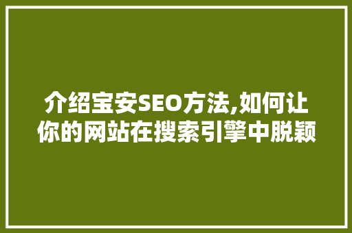 介绍宝安SEO方法,如何让你的网站在搜索引擎中脱颖而出