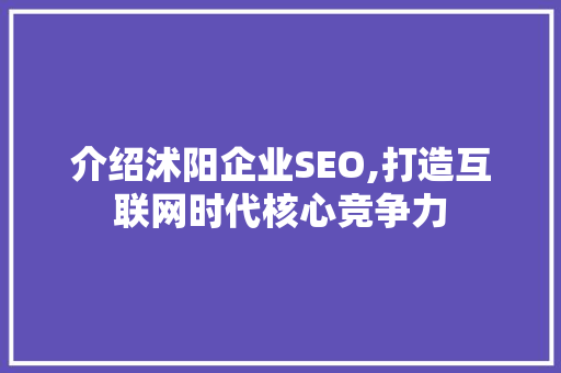 介绍沭阳企业SEO,打造互联网时代核心竞争力 百度算法