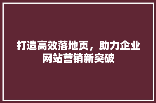打造高效落地页，助力企业网站营销新突破 打造高效落地页，助力企业网站营销新突破 网站优化