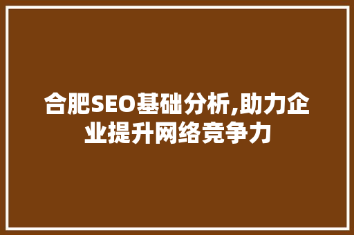 合肥SEO基础分析,助力企业提升网络竞争力