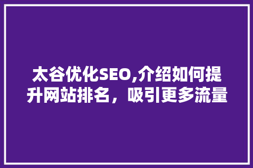 太谷优化SEO,介绍如何提升网站排名，吸引更多流量