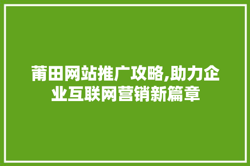 莆田网站推广攻略,助力企业互联网营销新篇章
