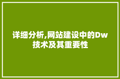 详细分析,网站建设中的Dw技术及其重要性