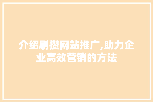 介绍刷攒网站推广,助力企业高效营销的方法 AI技术学习