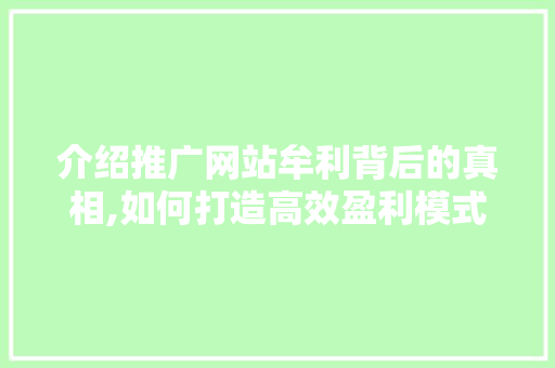 介绍推广网站牟利背后的真相,如何打造高效盈利模式 小程序开发