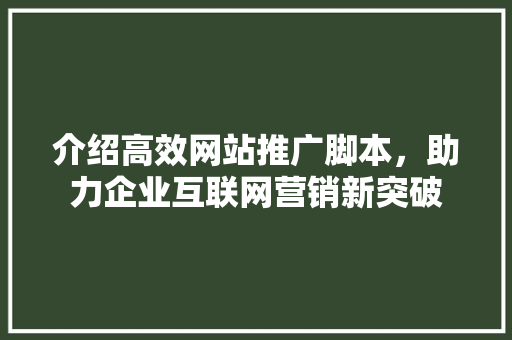 介绍高效网站推广脚本，助力企业互联网营销新突破 百度算法