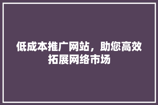 低成本推广网站，助您高效拓展网络市场