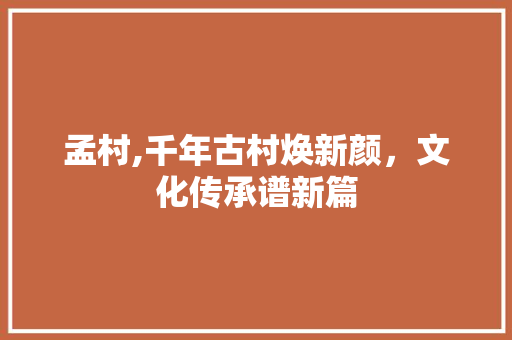 孟村,千年古村焕新颜，文化传承谱新篇 AI技术学习