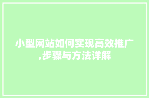 小型网站如何实现高效推广,步骤与方法详解