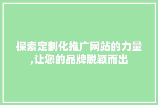 探索定制化推广网站的力量,让您的品牌脱颖而出