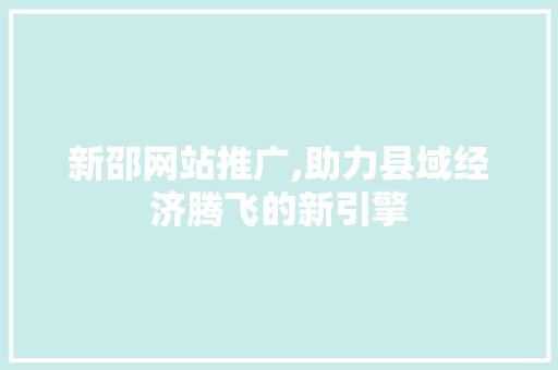 新邵网站推广,助力县域经济腾飞的新引擎