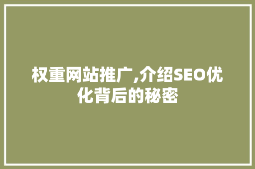 权重网站推广,介绍SEO优化背后的秘密 小程序开发