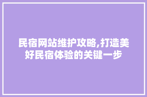 民宿网站维护攻略,打造美好民宿体验的关键一步
