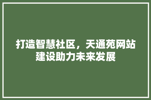 打造智慧社区，天通苑网站建设助力未来发展