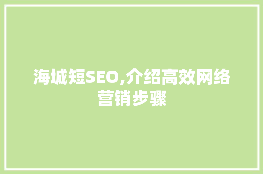 海城短SEO,介绍高效网络营销步骤