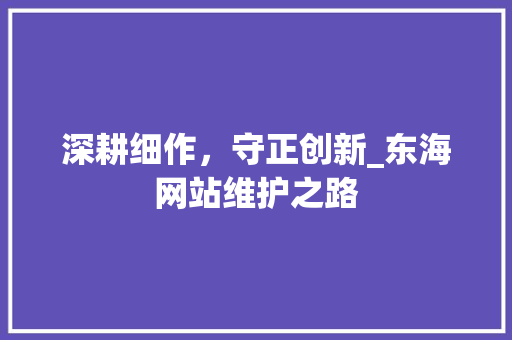 深耕细作，守正创新_东海网站维护之路 头条优化