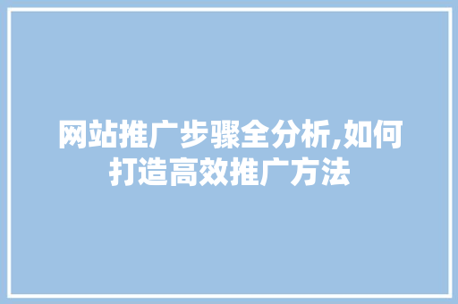 网站推广步骤全分析,如何打造高效推广方法