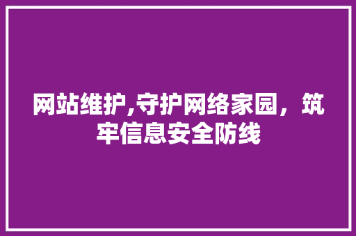 网站维护,守护网络家园，筑牢信息安全防线