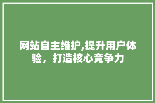 网站自主维护,提升用户体验，打造核心竞争力