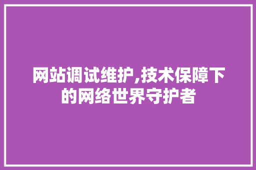 网站调试维护,技术保障下的网络世界守护者
