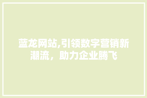 蓝龙网站,引领数字营销新潮流，助力企业腾飞