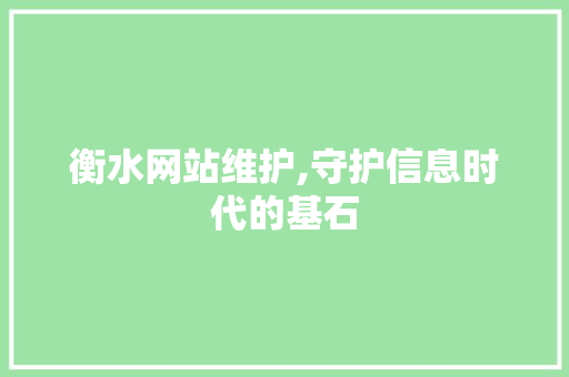 衡水网站维护,守护信息时代的基石 360搜优化