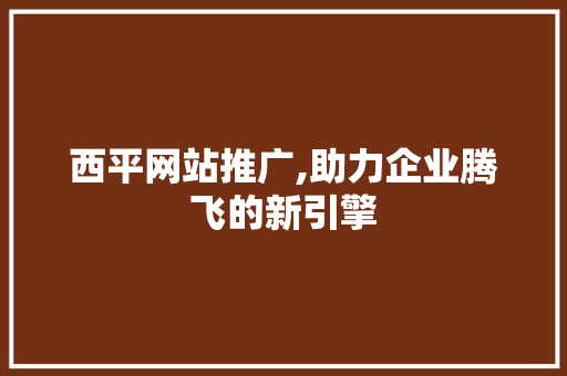 西平网站推广,助力企业腾飞的新引擎