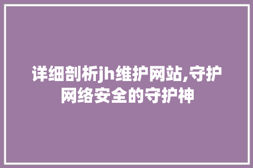 详细剖析jh维护网站,守护网络安全的守护神