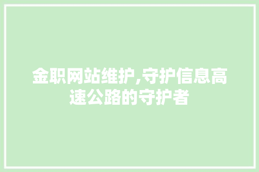 金职网站维护,守护信息高速公路的守护者