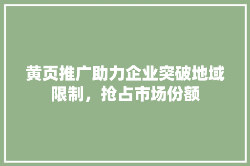 黄页推广助力企业突破地域限制，抢占市场份额 网站优化