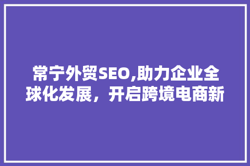 常宁外贸SEO,助力企业全球化发展，开启跨境电商新篇章