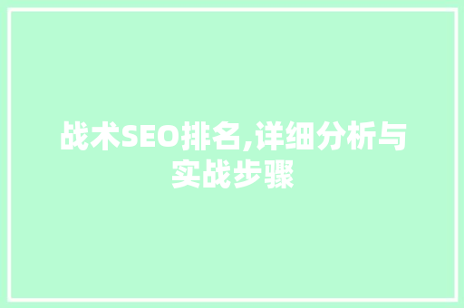战术SEO排名,详细分析与实战步骤 seo技术