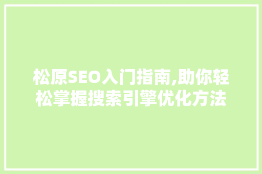 松原SEO入门指南,助你轻松掌握搜索引擎优化方法