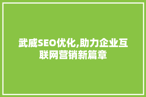 武威SEO优化,助力企业互联网营销新篇章