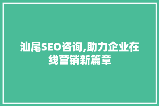 汕尾SEO咨询,助力企业在线营销新篇章