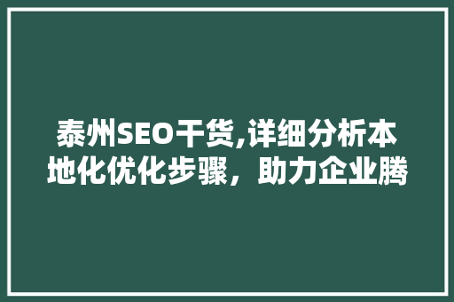 泰州SEO干货,详细分析本地化优化步骤，助力企业腾飞 英文谷歌算法