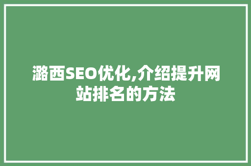 潞西SEO优化,介绍提升网站排名的方法