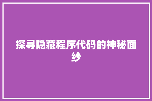 探寻隐藏程序代码的神秘面纱 探寻隐藏程序代码的神秘面纱 搜狗优化
